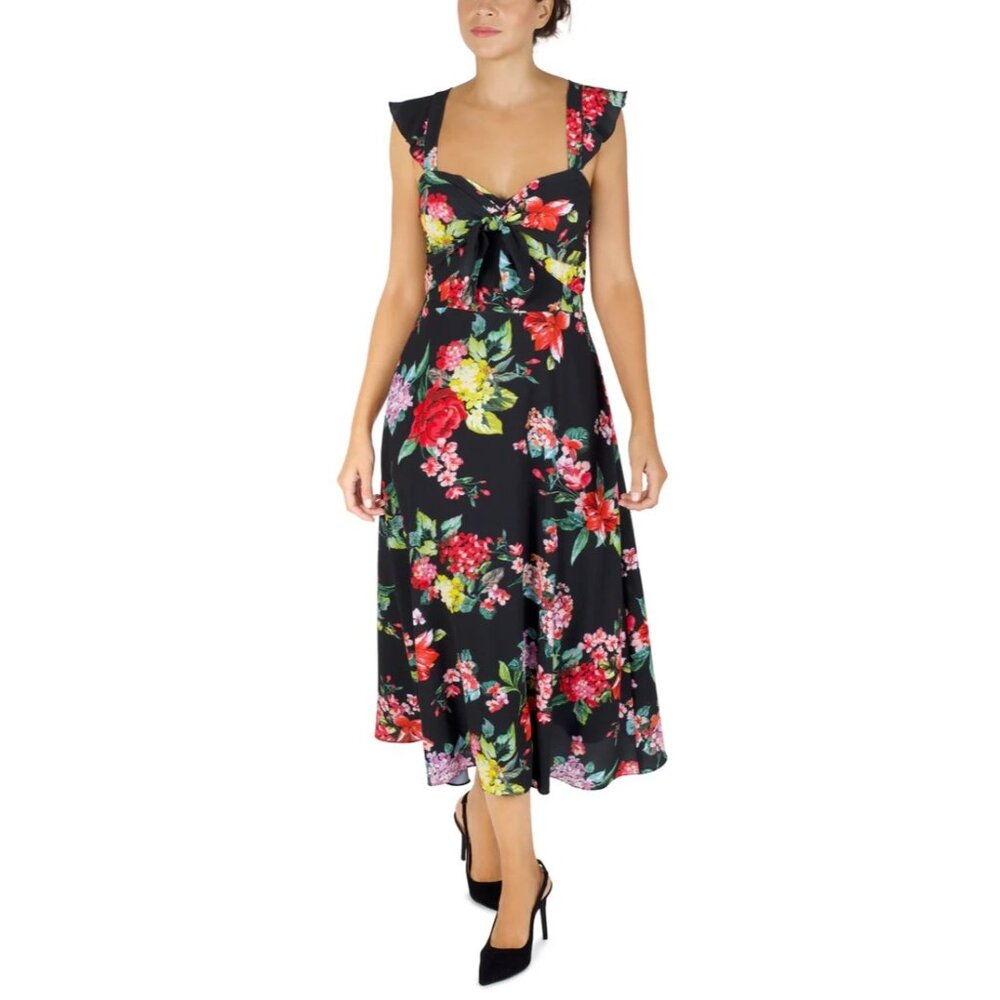 Julia Jordan Women's Sleeveless Sweetheart Midi Dress Size 10 Black Floral